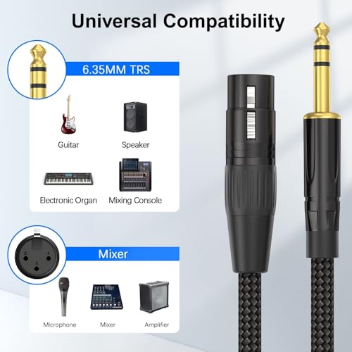 HOSONGIN XLR Female to 1/4 TRS Male Balanced Cable, 6.35mm Balanced Stereo Jack Cable with 3-Pin Connector, Nylon Braided for Live Sound, Electronic Organ, Mixers Studio Gear, 3 Feet - size: 3.3 Feet