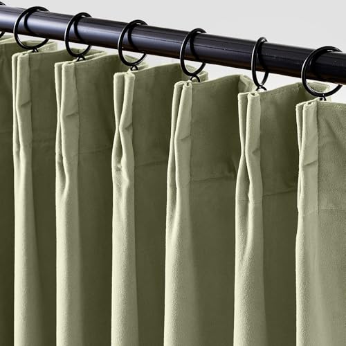 Lazzzy Green Velvet Curtains 96 Inch Length Blackout Pinch Pleated Room Darkening Drapes Luxury Back Tab Thermal Window Treatments for Bedroom Living Room 2 Panels, 52 x 96 Inch, Olive Sage - color: Olive Sage, size: 52"W x 96"L (Pack of 2)