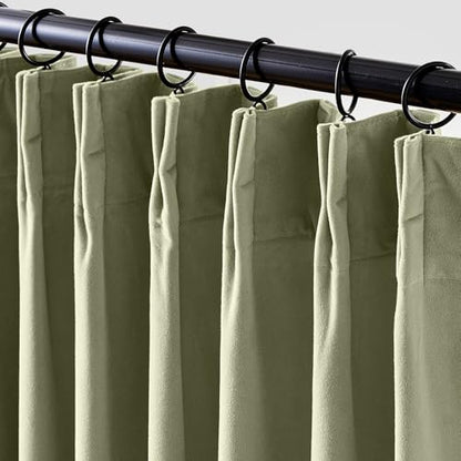 Lazzzy Green Velvet Curtains 96 Inch Length Blackout Pinch Pleated Room Darkening Drapes Luxury Back Tab Thermal Window Treatments for Bedroom Living Room 2 Panels, 52 x 96 Inch, Olive Sage - color: Olive Sage, size: 52"W x 96"L (Pack of 2)