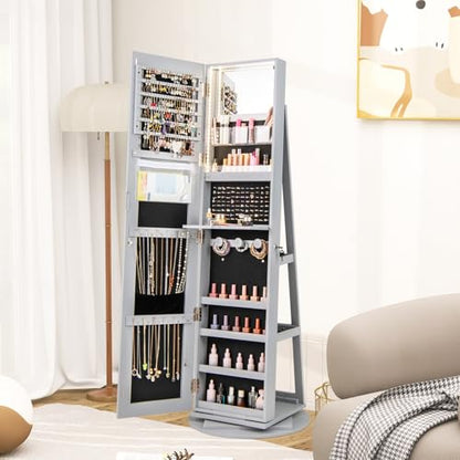 LOKO 360° Swivel Jewelry Cabinet, Lockable Jewelry Organizer (Gray) - color: Gray