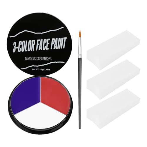 US Flag Red White Blue Face Painting Kit, 3 Colors Facepaint + 3PC Sponge + Brush for 4th of July Independence Day America’s Patriotic Parades, Eye Black for Sports & Halloween Costume Clown Joker - color: US Flag/Joker