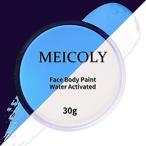 MEICOLY Neon White Face Paint,1.05oz Glow Blacklight Water Based Body Paint,Fluorescent Water Activated Face Paint for Adult and Children,Halloween White Face Paint Split Cake,White/UV Blue - color: white face paint