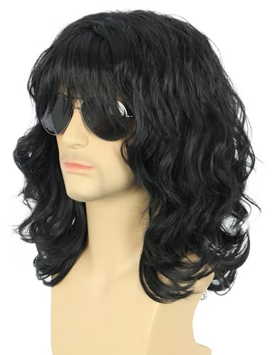 karlery California 70s 80s Rocker Wig Men Women Long Curly Black | Halloween Costume Wig - color: Black