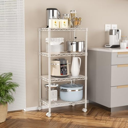 SINGAYE 4 Shelves Storage Shelf Wire Shelving Unit Metal Adjustable Wheels - color: White, size: 4Tier/11.5"D X 17.5"W X 45"H