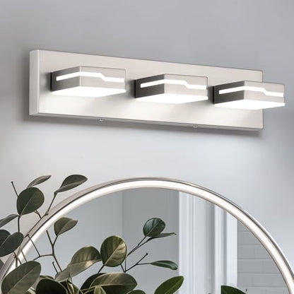 3-Light LED Bathroom Vanity Light, 19 Inch Modern Brushed Nickel | Vanity Light Fixture, Dimmable Bathroom Lighting Over Mirror with 350° Adjustable Acrylic Heads, 5500K Daylight White - color: Nickel-5500K-Dimmable, size: 3-Light, 19-inch