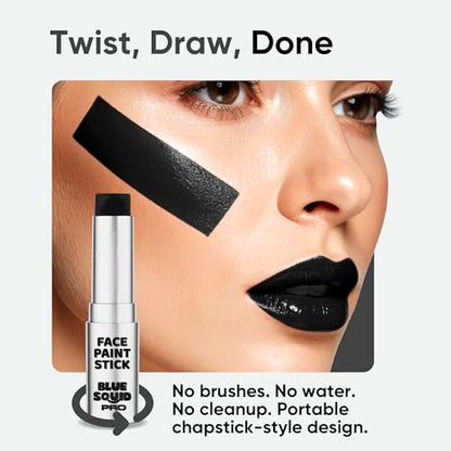 Blue Squid PRO Black Face Paint Stick - Waterproof Body Paint for Adults & Kids Eye Black Baseball, Eyeblack Softball - Vegan Hypoallergenic Twist-Up Non-Toxic Makeup Stick for Cosplay, Sports & SFX - color: Black