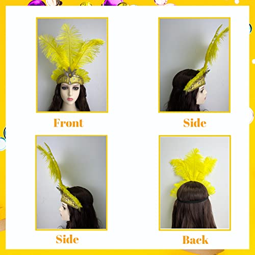 Mardi Gras Headband, Mardi Gras Headband for Women Showgirl Carnival Feather Headpiece for Hawaii Costume Party - color: Yellow