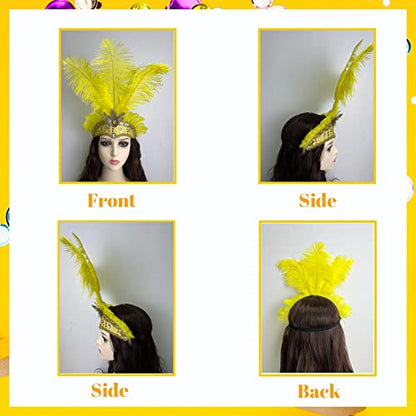 Mardi Gras Headband, Mardi Gras Headband for Women Showgirl Carnival Feather Headpiece for Hawaii Costume Party - color: Yellow