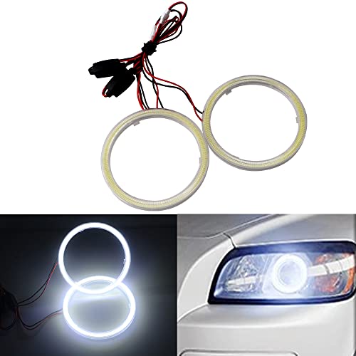 Qasim 1 Pair 90MM 66SMD COB LED for Angel Eyes Halo Ring DRL LED Fog Light Lamp with Cover White 12V 24V DC - size: 90MM-white