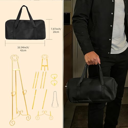 Gold Easel,Golden Adjustable Display Easel Stand with Chain for Sign, Painting, Artwork, Picture Frames, Wedding & Shower Signage and More