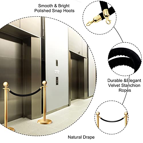 6 Pieces Velvet Stanchion Rope Bulk 4 Feet Party Crowd Control Barrier Safety Velvet Rope with Gold Hook for Movie Theater Opening, Hotel, Carpet, Not Include Stanchion Post(Black) - color: Black