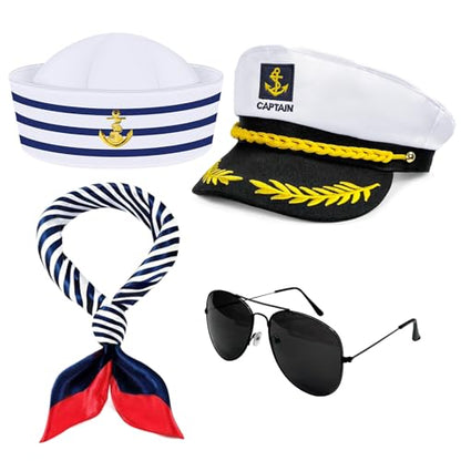 QLINLEAF Yacht Captain Hat Sailor Hat Boat Costume for Men Women Captains Halloween Costumes Dressing up Party White