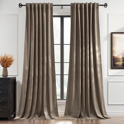StangH Taupe Velvet Curtains 96 Inches Long 2 Panels Luxury Elegant Drapes | Extra Long Drapes for High Ceiling, Modern Office Window Coverings, Room Darkening Privacy Treatment, W52 x L96 - color: Taupe, size: 52"W x 96"L (Pack of 2)