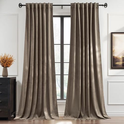 StangH Taupe Velvet Curtains 96 Inches Long 2 Panels Luxury Elegant Drapes | Extra Long Drapes for High Ceiling, Modern Office Window Coverings, Room Darkening Privacy Treatment, W52 x L96 - color: Taupe, size: 52"W x 96"L (Pack of 2)