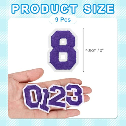 MECCANIXITY Iron on Number Patches 2" Number 8 Iron on Embroidered Patch Sew on Letter Stickers Applique for Repairing Clothing Jeans Shoes Hats DIY(Purple, Pack of 9) - style: Number 8
