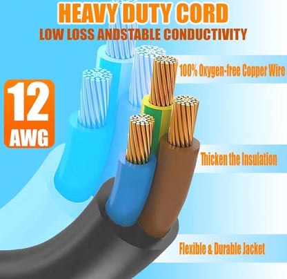 Waterproof 3ft 15 Amp Household to 20 Amp AC Power Adapter Cable | 12/3 Outdoor Extension Cord Flat Plug,NEMA 5-15P to 5-20R/6-15R/6-20R,15A 125V to 20A 250V Heavy Duty Extension Cable - size: 3FT extension cord