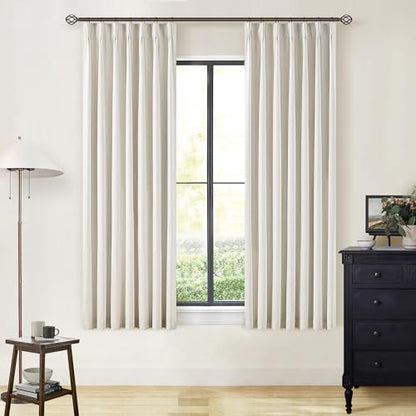 Natural 100% Blackout Pinch Pleated Linen Curtains 63 Inch Long with Liner - color: Natural Linen, size: 40"W x 63"L (Pack of 2)