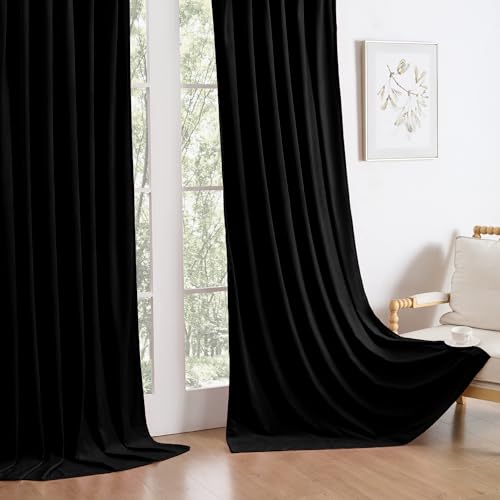 Manyshofu Black Velvet Curtains, 2 Panels Blackout 52x96 | Luxurious Velvet Feel, Thermal Insulated Noise Reducing, Dual Back Tab And Rod Pocket Hanging, Machine Wash Fade-Resistant - color: Black, size: 52"W x 96"L (Pack of 2)