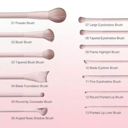 Kingtree Travel Makeup Brush Set, 13PCS Portable Makeup Brushes with Pouch | Easy-taken Makeup Brushes with Bag, Professional Travel Brush Set for Make Up, Full Face Cosmetic Brushes for Girls Beginners