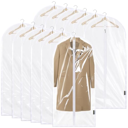 BALEINE 12PK Clear Garment Bags for Hanging Clothes, 48" Dress Suit Bag - color: Clear, size: 48" 12PK
