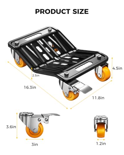 KYX Car Dolly Set of 4, 6000 LBS Wheel Dolly, Heavy Duty Vehicle Dollies, V-Shaped Structure with 360-Degree Ball-Bearing Casters & Double Brakes for Moving Cars, Motorcycle and SUVs