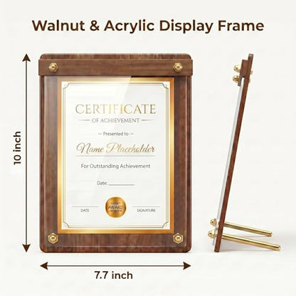 Wood Sign Holder 5 x 7 with Dual-Orientation Design, Tabletop Display | 1 Pack, Clear Acrylic Panel, Stable Metal Kickstand, Tool-Free Assembly, Indoor & Outdoor - size: 5x7, 1 Pack