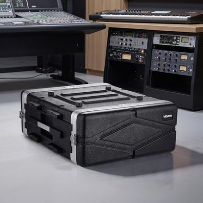 VEVOR 4U Rack Case, Standard 19 in Depth, Server Rack Cabinet with ABS Construction, Recessed Twist Latches, Detachable Front & Back Cover, Easy Installation, for Amplifiers, 18.4 in Internal Depth - size: 24.41 x 9.45 x 21.85 Inches