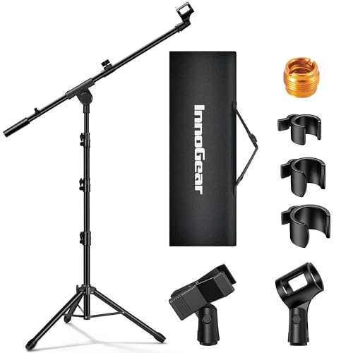 InnoGear Mic Stand 2 Set Tripod Boom Arm Floor Microphone Stand Flex Height | Fast Assembly, Carrying Bag Included, Max Height 89.8", Work with Blue Yeti Shure Fifine, Heavy Duty, for Singing Podcast