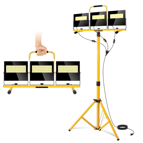 54000 Lumen Work Lights with Stand 3 Adjustable Tripod Work Light Head with 16FT Cord - IP67 Waterproof LED Work Lights on Stand for Outdoor Indoor Job Site Workshop Garage Construction Site Lighting - style: 54000LM with stand+Handle