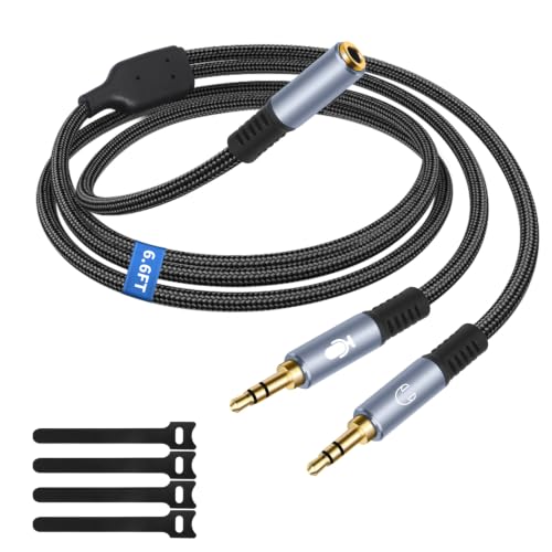 6.6FT 3.5mm Headphone Splitter, 1/8 inches Female to Dual Male Audio Splitter Cable, Stereo Jack Earphones Headset to PC Laptop Adapter, 2-in-1 Y Separator Aux Dongle Converters, for computer - size: 6.6FT, style: 1/8" TRS Stereo Female to Dual Male
