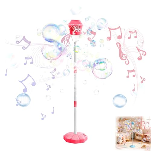 New Bubble Machine, 47in Rechargeable Automatic Bubble Maker with Light Music, 3 Level Heights Adjustable, Detachable Bubble Wand for Outdoor Party Wedding, Includes Bubble Solution (Red) - color: Red