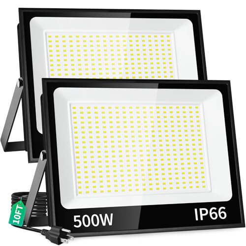 60000LM 500W LED Flood Light Outdoor Plug in, IP66 for Stadium Sports 5000K - size: 500W-2 Pack