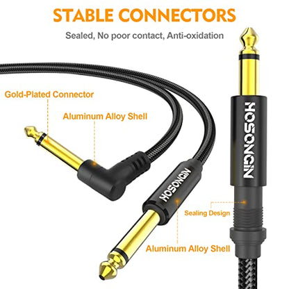 HOSONGIN Guitar Cable 3.3 feet 2 Pack - 1/4 Inch Electric Instrument Cable Bass AMP Cord for Electric Guitar, Bass Guitar, Electric Mandolin, Pro Audio - Black Nylon Braided, 24K Gold Plated Plug - size: 3.3 Feet, style: 1/4" TS Mono Guitar Cable
