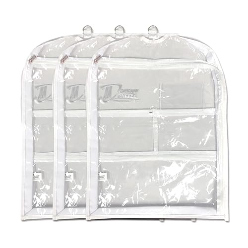 Clear Garment Bags for Dance Costumes 3-Pack, Gusseted, Short-Size, Side Zipper Entry, Storage Pockets for Accessories, 24”x18”x2”, Dream Duffel - size: Gusseted Short-Size 24"x18"x2"