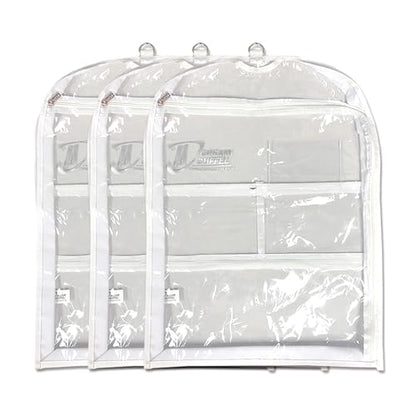 Clear Garment Bags for Dance Costumes 3-Pack, Gusseted, Short-Size, Side Zipper Entry, Storage Pockets for Accessories, 24”x18”x2”, Dream Duffel - size: Gusseted Short-Size 24"x18"x2"