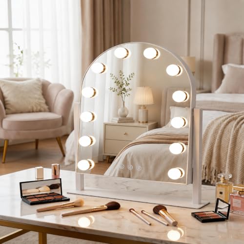 Arched Makeup Vanity Mirror with Lights,10X,White 18.5"x 14.17" - color: White, size: 14x18-12 Bulbs