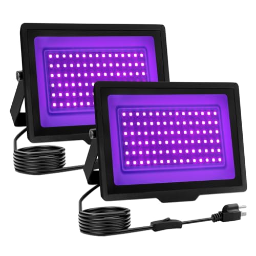 2 Pack 60W LED Black Light IP66 Waterproof,Blacklight with Plug+Switch, Flood Light for Glow Party,Halloween Decoration, Body Paint, Fluorescent Poster, Stage Lighting,Neon Glow,5.25Ft Cord - color: Without Remote, size: 2 Pack 60W