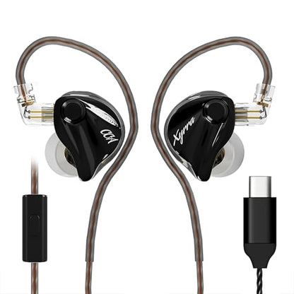 CCA Xyrra Dual Driver in-Ear Monitor Headphones,1DD+1BD HiFi IEM Earphones,Wired Gaming Earbuds for Gamers Musicians - color: Black, style: With Mic,USB-C