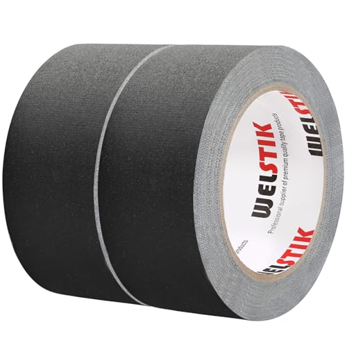 WELSTIK Non-Reflective Black Upgraded Version Gaffers Tape, 1.88 inch x 22 Yards, 2 Pack, Matte Surface, Easy Tear, Temporary Fixation, No Residue, Water Resistant - color: Black, size: 1.88"X 22 Yards