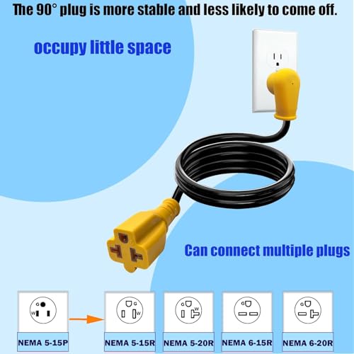 Waterproof 3ft 15 Amp Household to 20 Amp AC Power Adapter Cable | 12/3 Outdoor Extension Cord Flat Plug,NEMA 5-15P to 5-20R/6-15R/6-20R,15A 125V to 20A 250V Heavy Duty Extension Cable - size: 3FT extension cord