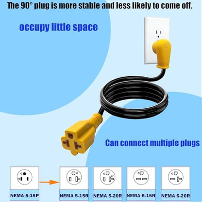 Waterproof 3ft 15 Amp Household to 20 Amp AC Power Adapter Cable | 12/3 Outdoor Extension Cord Flat Plug,NEMA 5-15P to 5-20R/6-15R/6-20R,15A 125V to 20A 250V Heavy Duty Extension Cable - size: 3FT extension cord