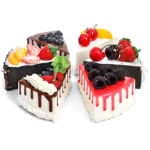 Peohud 6 PCS Fake Slice Cake, Artificial Cake for Display, Faux Simulation Realistic Dessert for Bakery Shop Display, Photography Props, Home Kitchen Decoration
