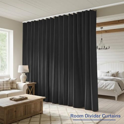 Room Divider Blackout Curtain Track Curtains Wall Dividers Panels Screen for Living Rooms Bedroom Office Privacy Partition Separation, W100 × L96 Inch,1 Panel, Black - color: Black, size: 100"W x 96"L (Pack of 1)