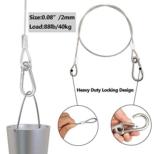 Safety Cable Lock, Stainless Steel Cable with Loops Heavy Duty Bike Lock Hook Flexible Security Steel Cable Wire Lock and Chain for Luggage Hanging Light Plant Pictures - color: Stainless Steel, size: 5/64" by 20"(4 Pack)