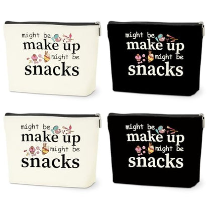 4 PCS Friend Gifts for Women Makeup Bag, Funny Gifts Cosmetic Bag | Snack Bags, Sister Birthday Christmas Graduation Friendship Gift for Daughter from Mom - Might Be Makeup Might Be Snacks - color: Multicolor 0094