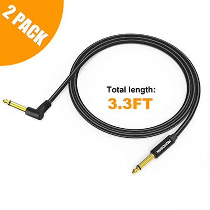 HOSONGIN Guitar Cable 3.3 feet 2 Pack - 1/4 Inch Electric Instrument Cable Bass AMP Cord for Electric Guitar, Bass Guitar, Electric Mandolin, Pro Audio - Black Nylon Braided, 24K Gold Plated Plug - size: 3.3 Feet, style: 1/4" TS Mono Guitar Cable