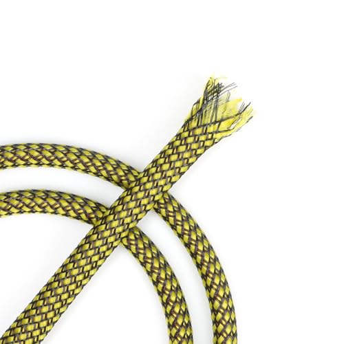 Expandable Braided Cable Sleeve, PP Yarn + PET Braided Expandable Sleeving Cable Management Protection High Density PET Wire Cover Sheath for Cables (Yellow Black, 4mm (5/32")-49ft - color: Yellow Black, size: 4mm (5/32")-49ft