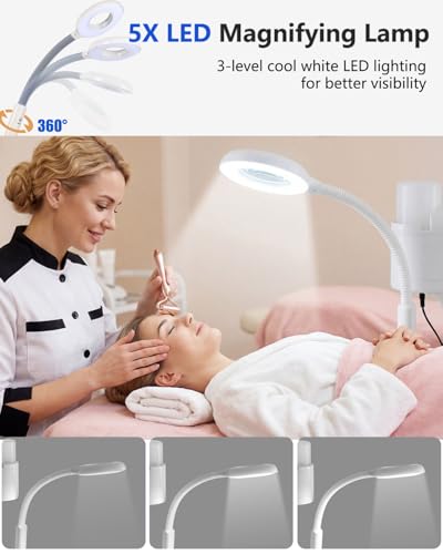 Artist hand Professional Facial Steamer with 5X LED Magnifying Lamp 3 in 1 | Hot and Cold Facial Steamer Professional Facial Machine, Esthetician Steamer for Facial Fast Heating Beauty Salon Spa Home - size: White Hot & Cold & Magnifire Lamp