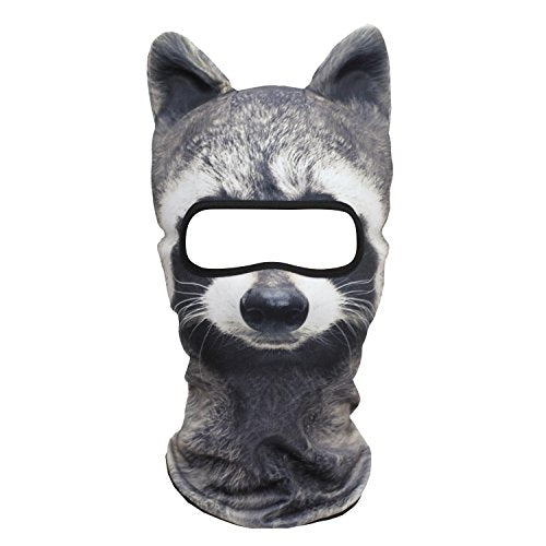 WTACTFUL 3D Animal Ears Balaclava, Breathable Face Mask for Halloween | Stand-Up Ears, Windproof Dustproof, Quick-Dry, No Fade Print, Soft, for Music Festivals Raves Ski Snowboard Moto Party - color: Racoon Meb-16