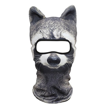 WTACTFUL 3D Animal Ears Balaclava, Breathable Face Mask for Halloween | Stand-Up Ears, Windproof Dustproof, Quick-Dry, No Fade Print, Soft, for Music Festivals Raves Ski Snowboard Moto Party - color: Racoon Meb-16